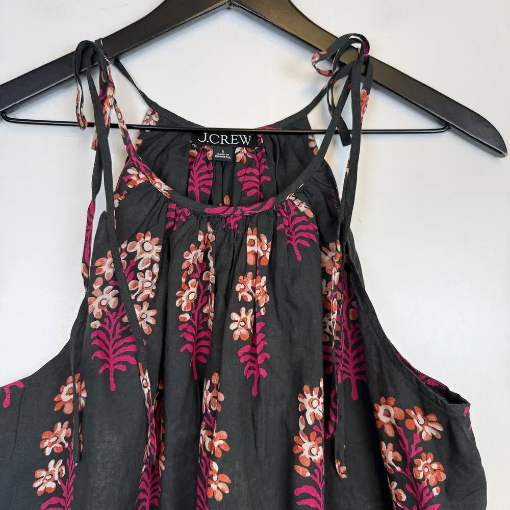 J.Crew Tie Shoulder Tank Top Dark Gray Pink Floral - S